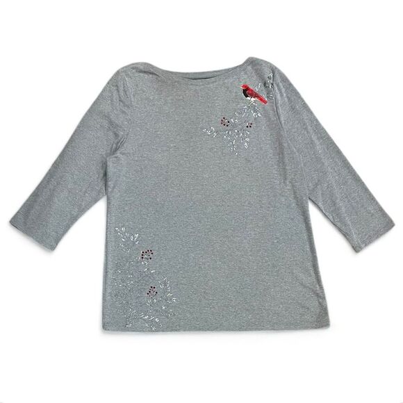 Croft & Barrow Embroidered Cardinal Embellished Top with Red Rhinestones Size XL - Picture 12 of 12